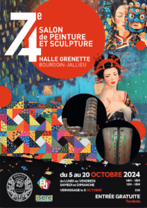 Affiche de l'exposition de peintures et de sculptures du Samedi 05 au dimanche 20 octobre 2024 à la Halle Grenette à Bourgoin-Jallieu. (38)