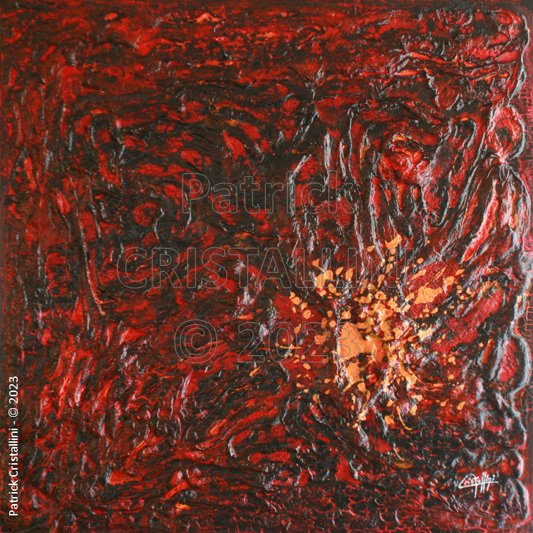 peinture abstraite volcanique rouge noir orange magma texture matière contemporaine