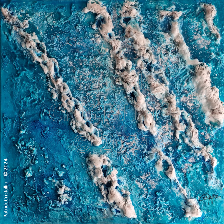 peinture abstraite contemporaine bleus gris flux reflux eau texture relief transparence