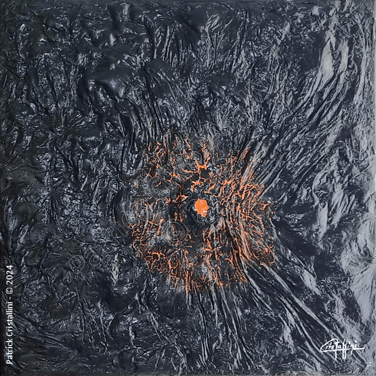 abstraction minérale noire orange relief matière volcanique